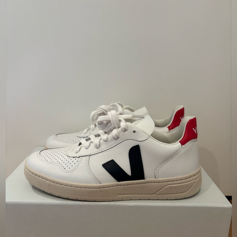 Veja White Sneakers with Black and Red Details